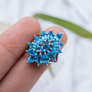 Última Colección: Anillo de Topacio Azul Natural en Plata de Ley 925, Joyería Vintage de Piedra de Nacimiento Curativa para Mujer, Ideal para Fiestas - Product Image 3