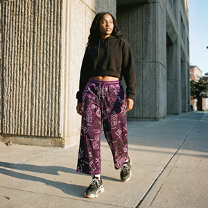 <b>Women</b> Cropped Baggy Pants Heavyweight <b>Velvet</b> Velour Windproof Wide Leg Custom Hotfix Rhinestone Winter Painted Eco-Friendly High - Product Image 6