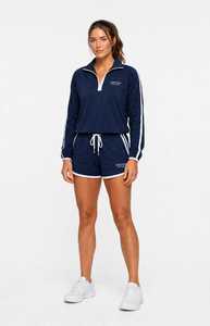 ONETEN APPAREL Quarter Zip <b>Sweatshirt</b> <b>Navy</b> Color Block Raglan Sleeve Stand Collar Embroidered Logo Top - Product Image 3