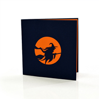 Tarjeta Pop-up 3D de Diseño Personalizado: Modelo de Bruja Montando en Escoba y Cementerio - Idea de Regalo para Fiesta de Halloween