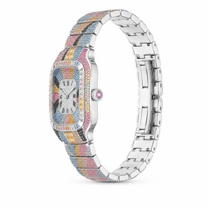 Reloj analógico cuadrado de lujo con caja de acero inoxidable y bisel de diamantes de imitación, movimiento de cuarzo para mujer - Product Image 2