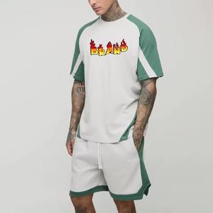 Ensemble de survêtement pour homme en tissu éponge délavé à l'acide, imprimé sur mesure, style streetwear d'été, deux pièces avec sweat à capuche et short - Product Image 3