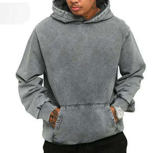 Sweat à capuche pour homme de haute qualité, effet délavé, 100% polyester, léger, respirant, streetwear d'hiver, logo personnalisé sur le devant - Product Image 4