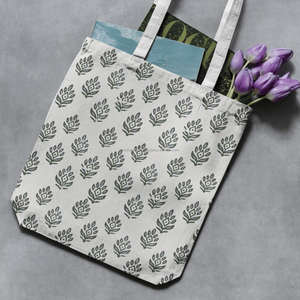 Sac fourre-tout en coton doux à motif de feuilles imprimé en bloc, sac à main traditionnel de haute qualité, idéal pour les voyages et les sorties - Product Image 6