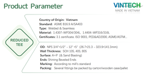 Raccord de tuyauterie en acier inoxydable à extrémité coudée Vietnam, 1/2 à 12 pouces, sans soudure, surface lisse, ASME B169 ASTM ASA403 304 304L 316 316L - Product Image 6