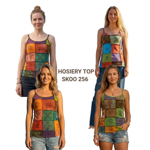 SK NOOR and SONS Nepali Hosiery Trendy Women's Boho Crop Tank <b>Top</b> with O-Neck Collar-Breathable <b>Floral</b> Pattern Short Length - Product Image 1