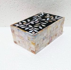 Navy Blue Pearl Inlay <b>Floral</b> Large Decorative Wood Jewelry <b>Box</b> With Hinges Most Demanding Design - Product Image 4
