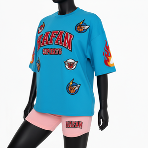 Ensemble T-shirt et short en coton et polyester de qualité supérieure pour femme, avec broderie sur la ceinture et logo, 100% coton - Product Image 4