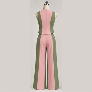 Women New Green Linen Cotton Sleeveless V-Neck <b>Jumpsuit</b> <b>Wide</b> <b>Leg</b> Pants Set Minimalist Summer Breathable Full Length Solid Color - Product Image 6