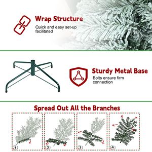 Albero di Natale Artificiale Preilluminato da 180 cm con Base Solida da 40 cm, Effetto Neve Sparse in Materiale PE, Decorazione per la Casa - Product Image 6