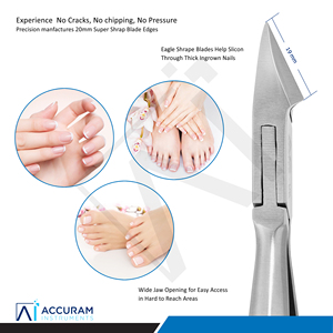 Accuram Coupe-ongles et pince à cuticules robustes pour orteils, à mâchoires larges et affûtées en acier inoxydable, pour podologie, avec verrouillage arrière - Product Image 6