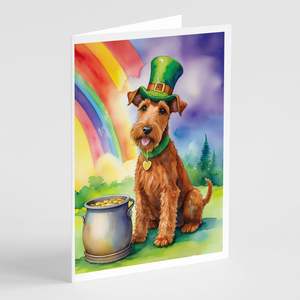 Whimsical A7 Size 5x7 St Patrick's Day <b>Greeting</b> <b>Cards</b> Pack of 8 Irish Terrier Blank <b>Note</b> <b>Cards</b> with Envelopes - Product Image 1
