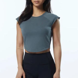 Camiseta Corta Roja para Mujer, con Rayas Blancas y Negras, Cuello Redondo, Hombros Caídos, Manga Corta, Transpirable, Ecológica, Informal, 100% Lona - Product Image 1