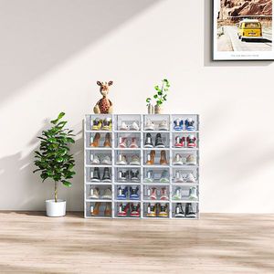 24 Piece White Small Shoe Storage Box Set 33x23x14cm Plastic Mesh and Stackable Design - Product Image 4