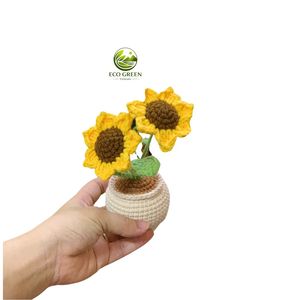 กระถางดอกทานตะวันขนาดใหญ่ Eco Green Vietnam ทำจากไหมพรมถักโครเชต์ ตกแต่งโต๊ะทำงาน ของขวัญสุดหรู ทำด้วยมือ 100% - Product Image 2