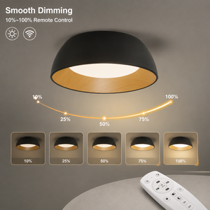 Plafonnier LED rond noir moderne en fer et acrylique, dimmable, à montage en surface, avec télécommande, pour chambre et salon - Product Image 4