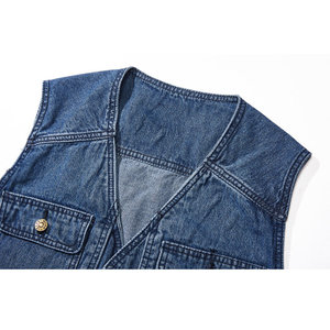 Chaleco de Mezclilla Lavada Premium para Hombre |   Chaqueta vaquera sin mangas de corte ajustado para primavera |   Chaleco de Motociclista Personalizable con Logotipo de Marca - Product Image 3