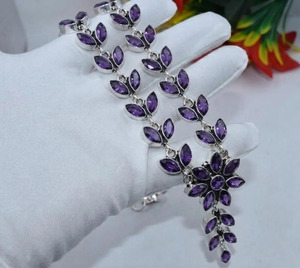 Collier en améthyste plaqué argent 925, fait main, pierre précieuse violette, bijou pierre de naissance de février, cadeau pour elle - Product Image 1