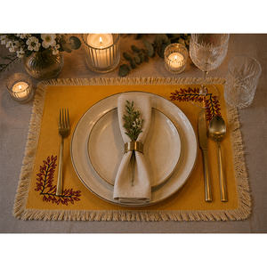 Premium Cotton Printed <b>Placemat</b> with Embroidery & Fringe | Decorative Table Mat - Product Image 1