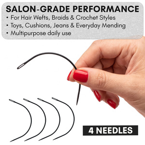 High Quality Stainless Steel Hair Extension Tools Kit <b>C</b>-Style Curved Needles Hooks 4pcs Set Salon Styling Supplies - Product Image 3