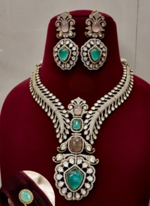 Exclusive Premium Quality Gold Plated Next To Real Moissanite Doublet Choker With Earrings & Adjustable Doublet <b>Ring</b> Set - Product Image 4