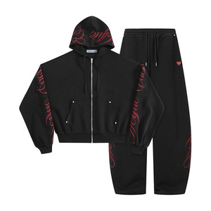 Conjunto de sudadera y pantalón oversize con bordado para mujer y hombre, conjunto de 2 piezas a juego, sudadera con capucha y cremallera, chándal informal. - Product Image 1