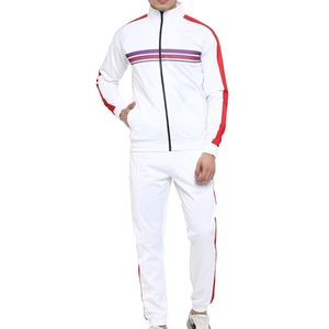 <b>Men's</b> <b>White</b> Red Stripe Tracksuit Full Length Regular Fit Stand Collar Breathable Polyester Sporty Autumn Wear - Product Image 3
