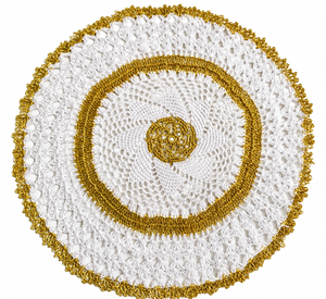 <b>Round</b> Crochet Place Mat <b>White</b> Gold Rim <b>Table</b> Mat Woven Dinner Placemat for Wedding Party Dining - Product Image 2