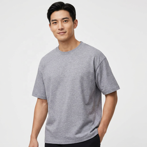 เสื้อยืดแขนสั้นผู้ชายทรงโอเวอร์ไซส์ สีเทาล้วน ผ้าคอตตอนเจอร์ซีย์ คอกลม ทรงลำลอง - Product Image 4