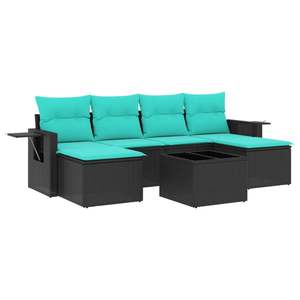 Juego de sofás de patio de ratán sintético negro de 7 piezas con cojines, elegantes muebles de exterior - Product Image 2