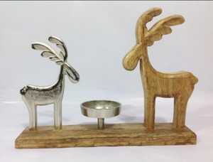 Porte-bougie en bois avec décor de cerf en métal, ornement de table de Noël, décoration rustique pour la maison, objet décoratif d'intérieur moderne - Product Image 1