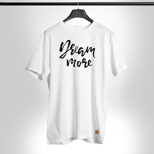 T-shirt blanc en coton pour homme Dream More, manches courtes, col rond, décontracté, imprimé sérigraphié, jersey tricoté, respirant, séchage rapide, coupe classique - Product Image 1