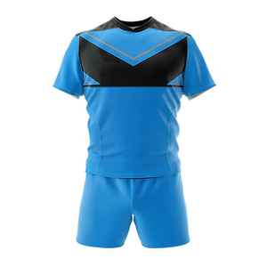 Men's Blue Black Color Blocked <b>Soccer</b> Jersey Set Short Sleeve Crew Neck Moisture Wicking Polyester Athletic Fit All Seasons - Product Image 1