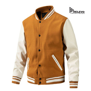 Chaqueta Acolchada Ecológica para Hombre RELEVO INDUSTRY, Color Liso Marrón y Blanco, Cuello Alto, Corte Regular, Material de Cuero, para Invierno - Product Image 1