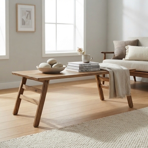 <b>Solid</b> <b>Wood</b> Rectangular Coffee Table Modern Minimalist A Line Frame Leg Natural Teak Style Wooden Tea Stand Living Room Furniture - Product Image 5