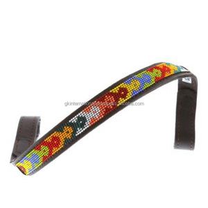 Bandeau de front de cheval en cuir perlé fait à la main multicolore personnalisé avec de petites perles colorées chaîne tout forme de bandeau de front de cheval en cuir - Product Image 2