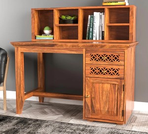 Carved Wooden Office <b>Desk</b> with Bookshelf | Executive <b>Computer</b> Table with Storage | B2B Wholesale Furniture India - Product Image 1