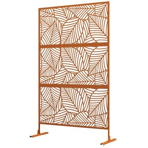 6.5FT Metal Outdoor Privacy <b>Screen</b> Divider with <b>Leaf</b> Design Easily Assembled WPC Frame Garden Fence Brown Decorative Stand - Product Image 1