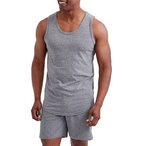 Débardeur décontracté pour homme en coton 100% respirant, gris uni, col rond, tricoté - Product Image 1