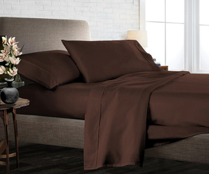 Ensemble de draps Queen Size 300 TC, 4 pièces, luxe, brun chocolat, ultra doux, poches profondes, ajustement facile, literie élégante de designer - Product Image 1
