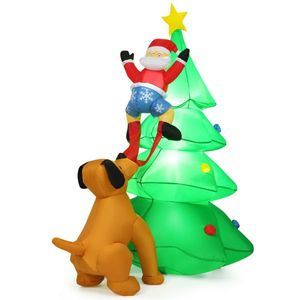 79\" Christmas <b>Tree</b> with Santa Puppy Design Quick Inflation Waterproof Polyester Built-in <b>LEDs</b> Outdoor Holiday Yard Decorations - Product Image 1