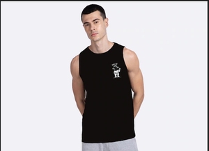 Débardeur sans manches noir pour homme avec imprimé astronaute de dessin animé, col rond, style décontracté, matière en coton respirante - Product Image 6