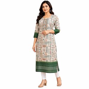 Elegant <b>Women</b> Cotton Chikankari Long Kurti | Hand Embroidered Floral Design Straight Fit Ethnic <b>Kurta</b> for Casual & Office Wear - Product Image 1