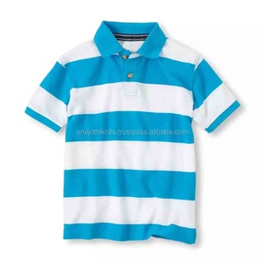 เสื้อโปโลลายทางเด็กผู้ชาย,เสื้อยืดลำลองเด็กหัดเดินอายุ2ขวบสีฟ้าขาว - Product Image 3