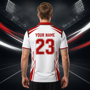 Custom <b>Men's</b> Sporty Breathable Jersey <b>for</b> <b>Shirt</b> White Red Solid Short Sleeve Quick Dry Button Front OEM Service Made Bangladesh - Product Image 5