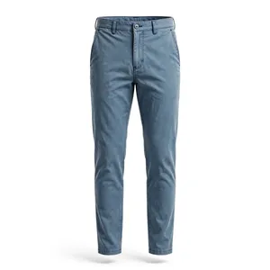 Men's Blue Cotton Pants Regular Fit Full Length Breathable Stonewashed Elastic Waist Casual <b>Summer</b> <b>Trousers</b> - Product Image 1