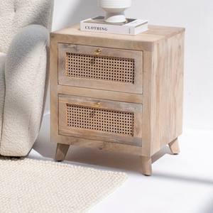 Mesa Auxiliar de Ratán con Dos Cajones Vandana Orion Lunaris, Mueble Moderno con Detalles Naturales - Product Image 1