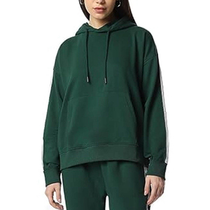 Sweat-shirt à capuche vert pour femme, manches longues, couleur unie, coupe ample décontractée, pull à cordon avec poches latérales - Product Image 1
