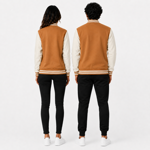 Blouson universitaire unisexe en laine/viscose, style bomber d'hiver, avec col montant à boutons-pression, logo frontal, décontracté, résistant au vent, personnalisable - Product Image 2