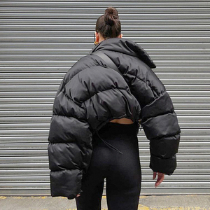 <b>Women's</b> <b>Black</b> Cropped Quilted Puffer Jacket Stand Collar Zip Up <b>Winter</b> <b>Coat</b> - Product Image 4